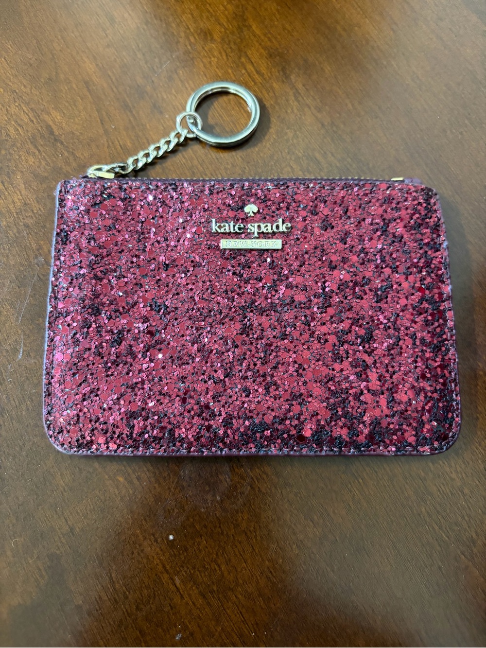 Kate Spade Laurel Way Bitsy Burgundy Glitter Keychain Wallet